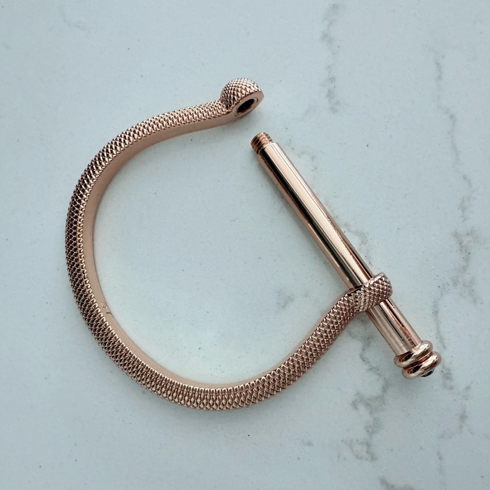 Rose Gold Screw Cuff Bracelet with Textured Design